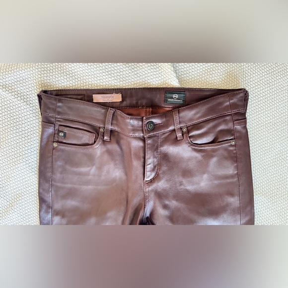 AG Adriano Goldschmied LEATHER The Leggings Super Skinny Jeans Burgundy Pants - Picture 8 of 15